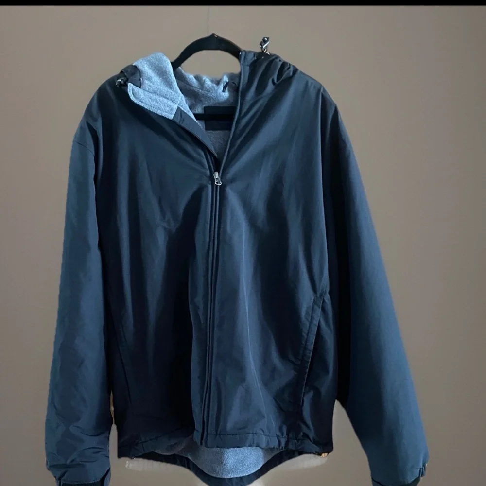 Lands’ End Japan Reversible Hooded Jacket Large Black Nylon Gray Fleece 00s Y2K